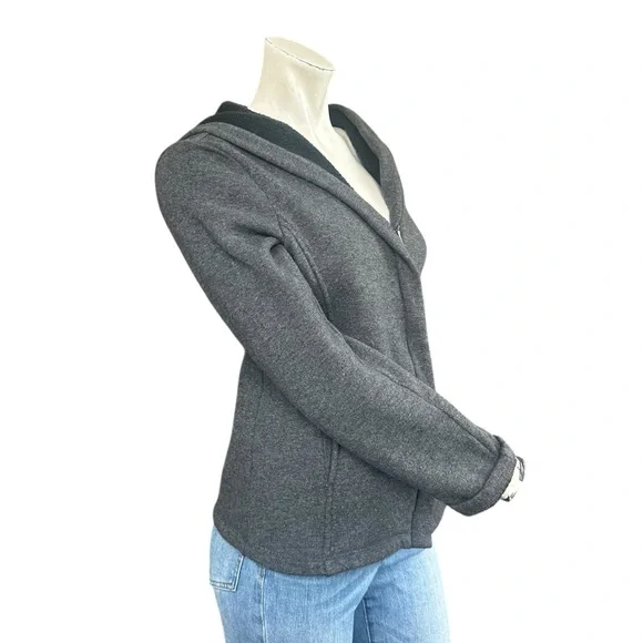Eileen Fisher Dark Gray Fleece Lined Wool Blend Casual Hooded Zip Up Jacket XS - Picture 4 of 11